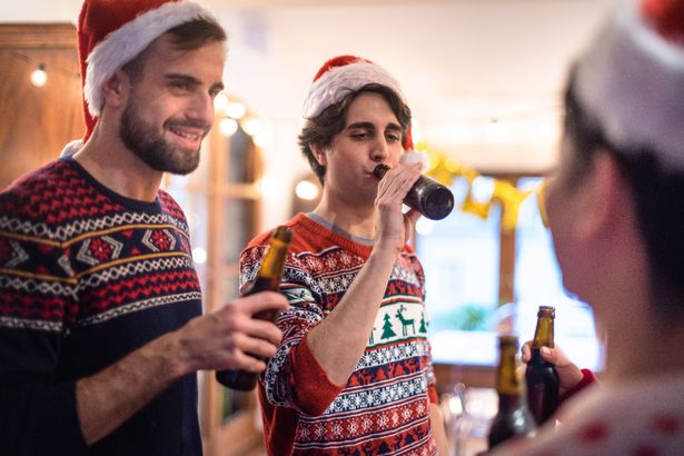 friends party with beer for christmas