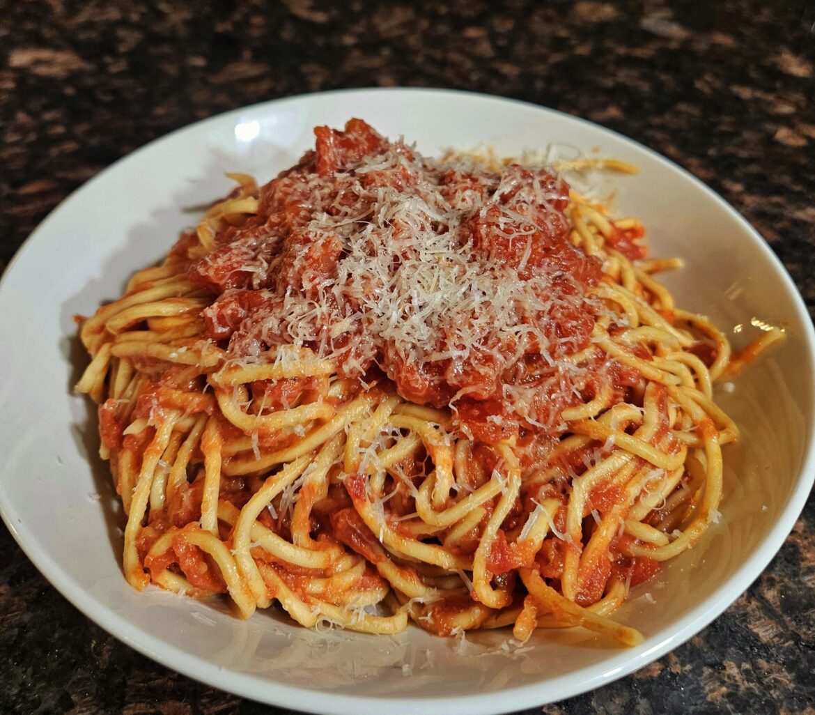 Scratch made spaghetti and marinara.