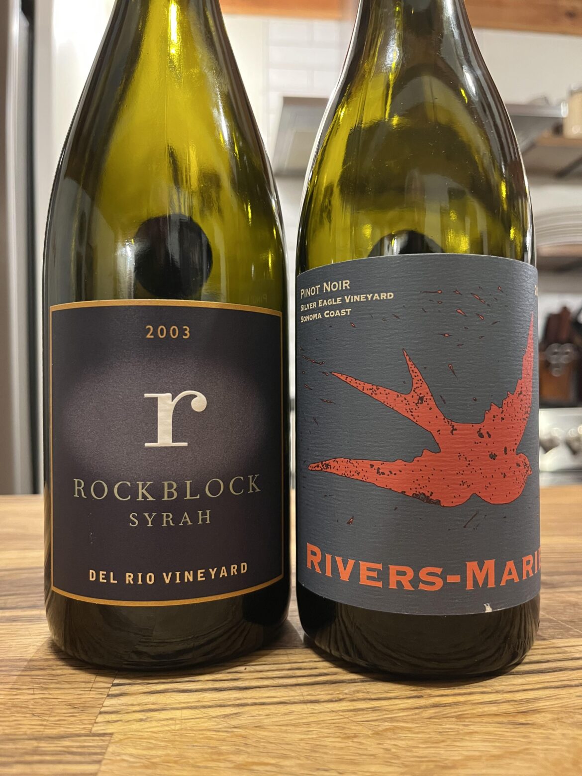 Two recent wines: 2003 Rockblock Rogue Valley Syrah & 2019 Rivers Marie Silver Eagle Pinot Noir