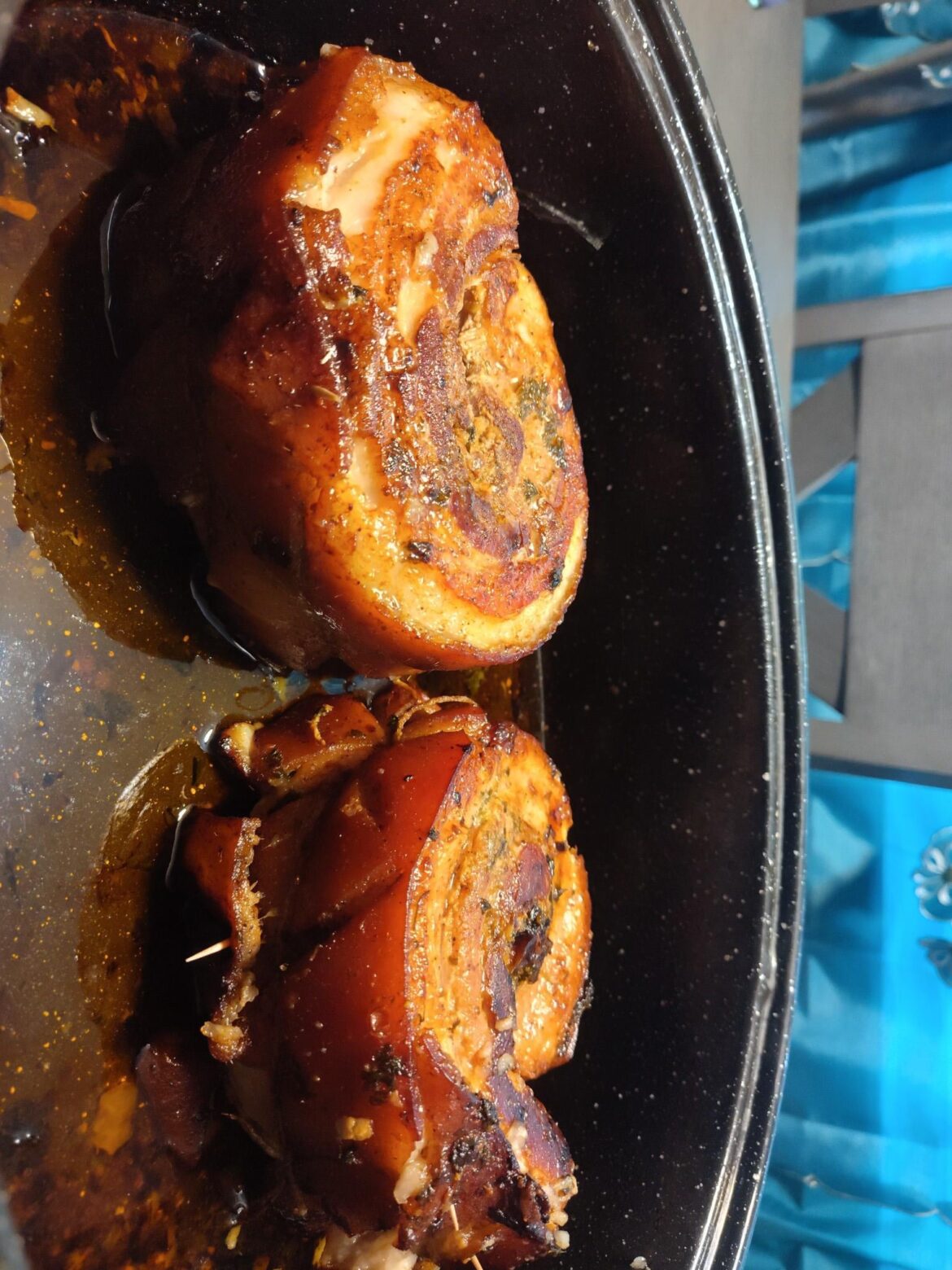 Pork belly stuffed with garlic and herb butter