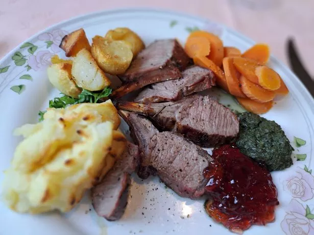 For an extra £12, I choose the Rack of Lamb - exquisitely served with mint sauce and red current jelly