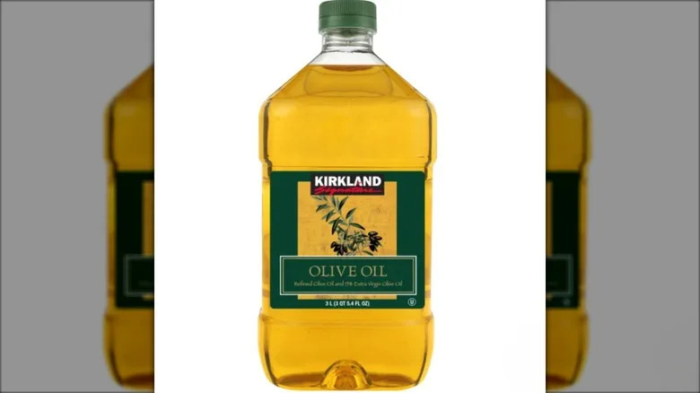 bottle of Kirkland signature olive oil
