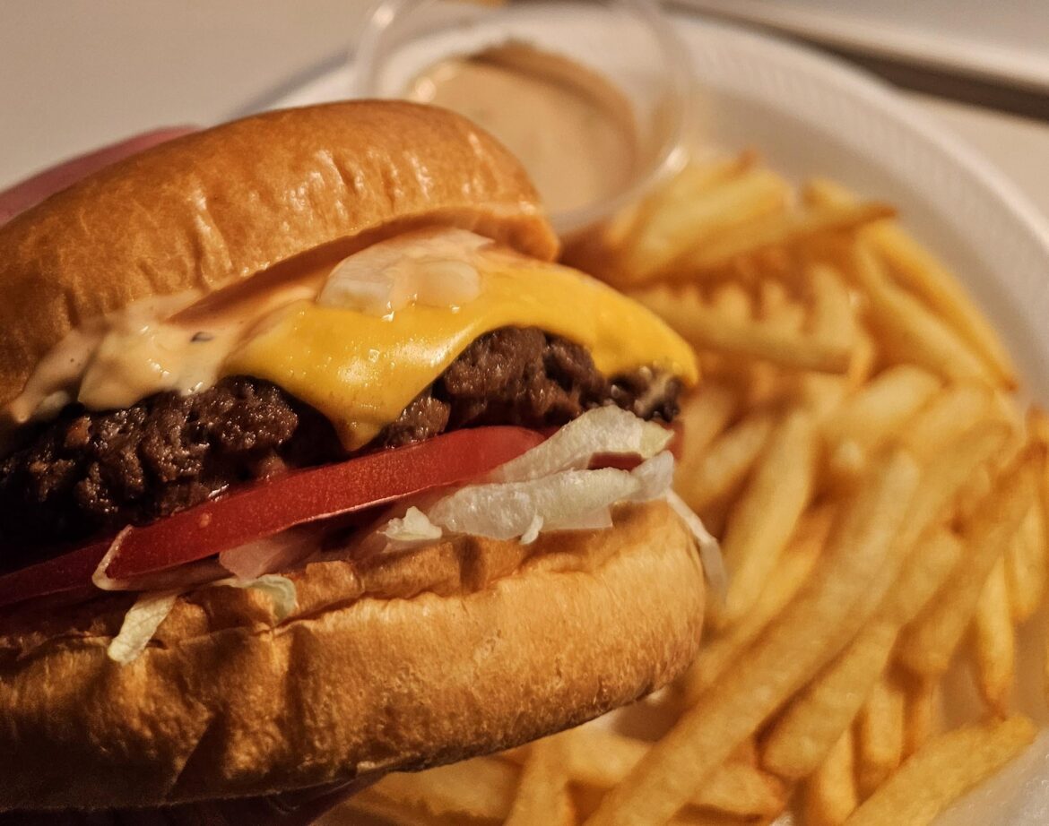 Weeknight burger and fries.