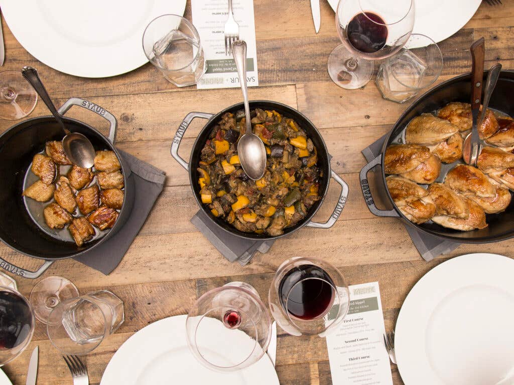 Looking down at the table during the third course
