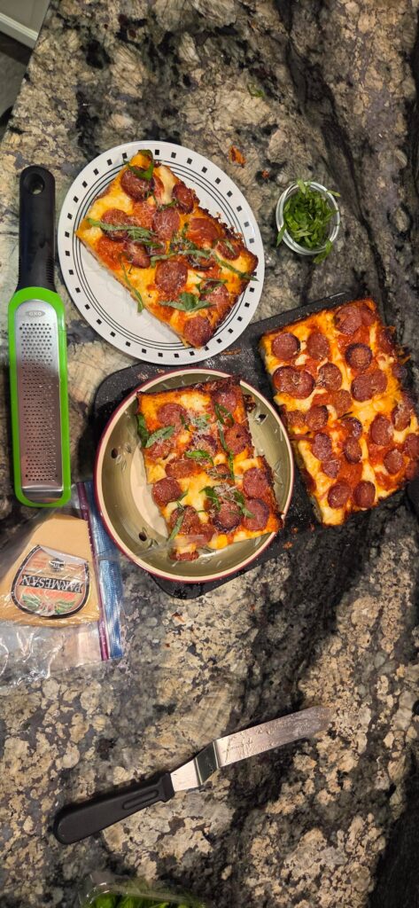 Detroit pizza with sourdough