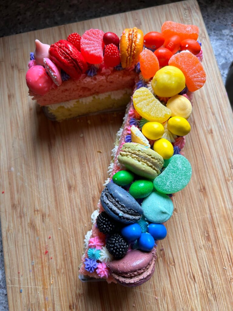 Rainbow number cake I made for my daughter’s birthday this year