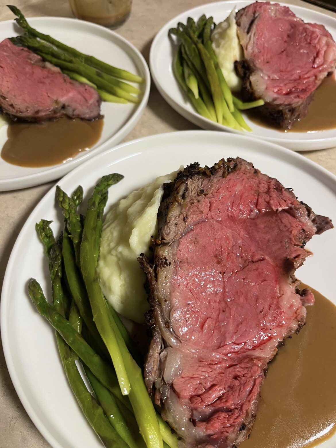 prime rib roast. next time i am keeping the bone on