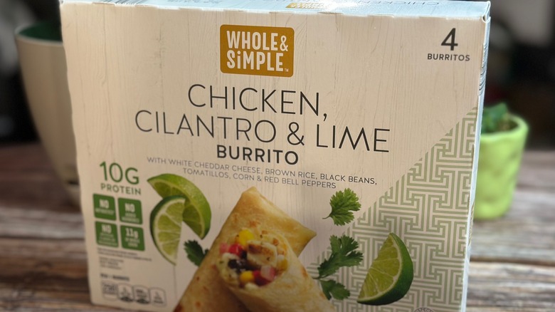 A box of Whole & Simple Chicken, Cilantro & Lime burritos
