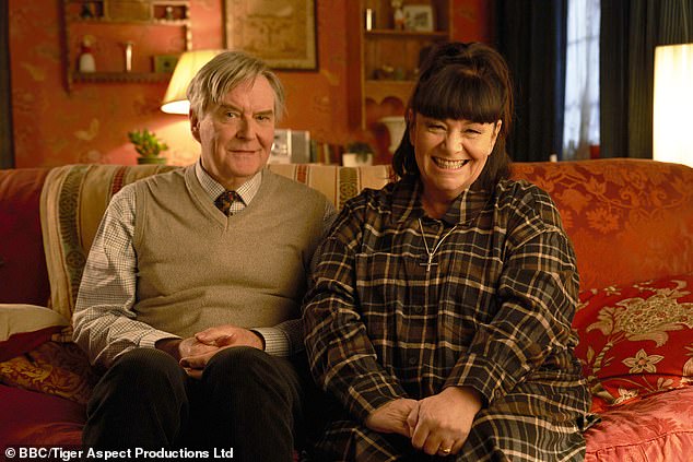 Christmas special: Last month, the TV star reprised her role as Geraldine Granger as she joined co-star James Fleet in a first look image at festive edition, The Vicar of Dibley in Lockdown