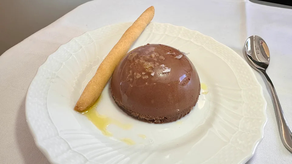 Dark chocolate mousse sphere ITA Airways