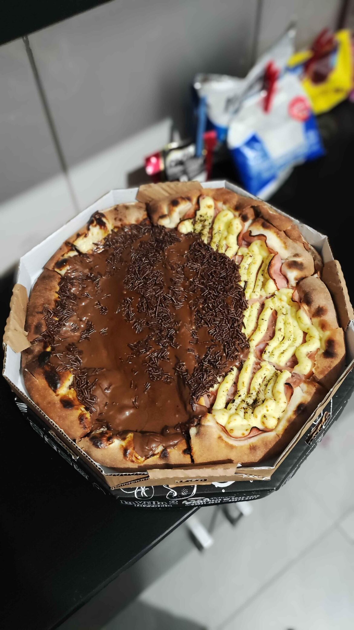 The chocolate spilled on the other half.