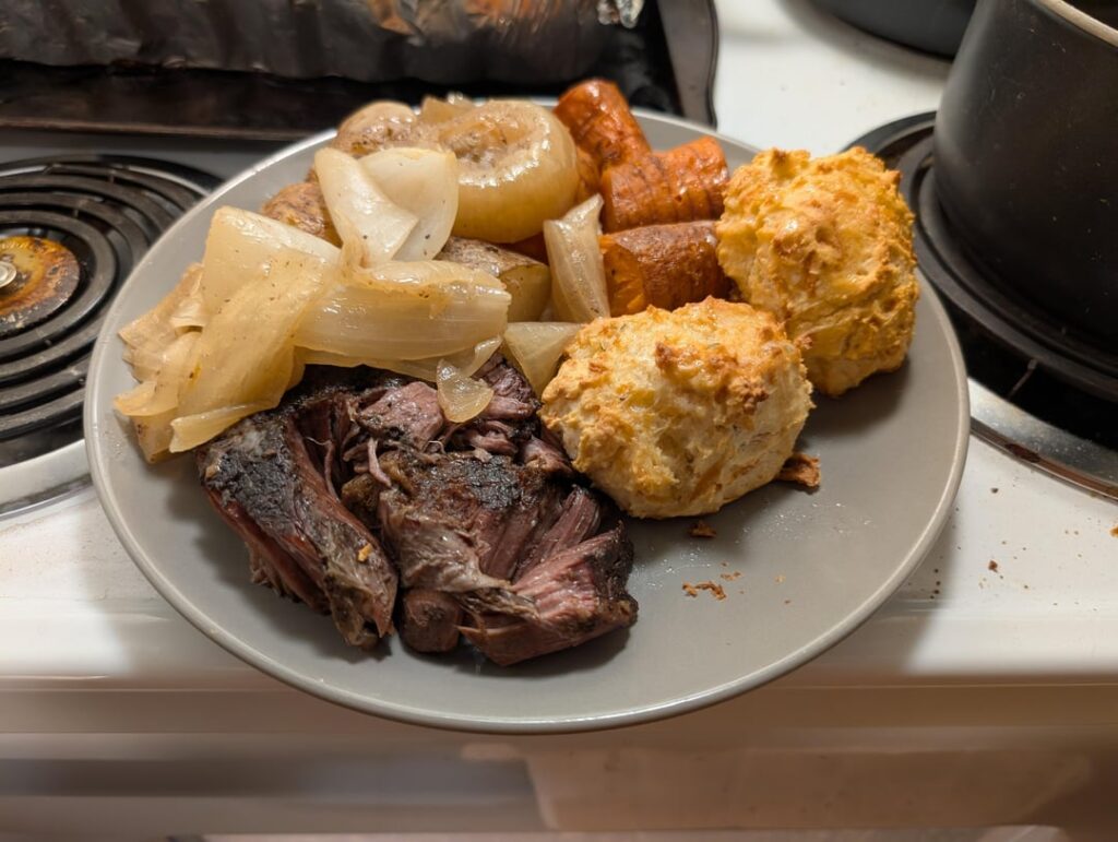My first ever pot roast, following my mom's simple recipe.