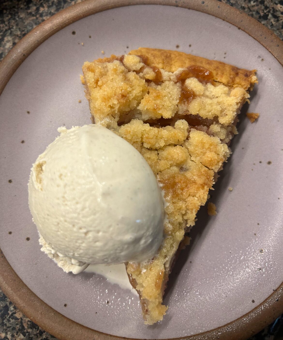 Apple Crumple Pie is Served with Vanilla Bean Ice Cream