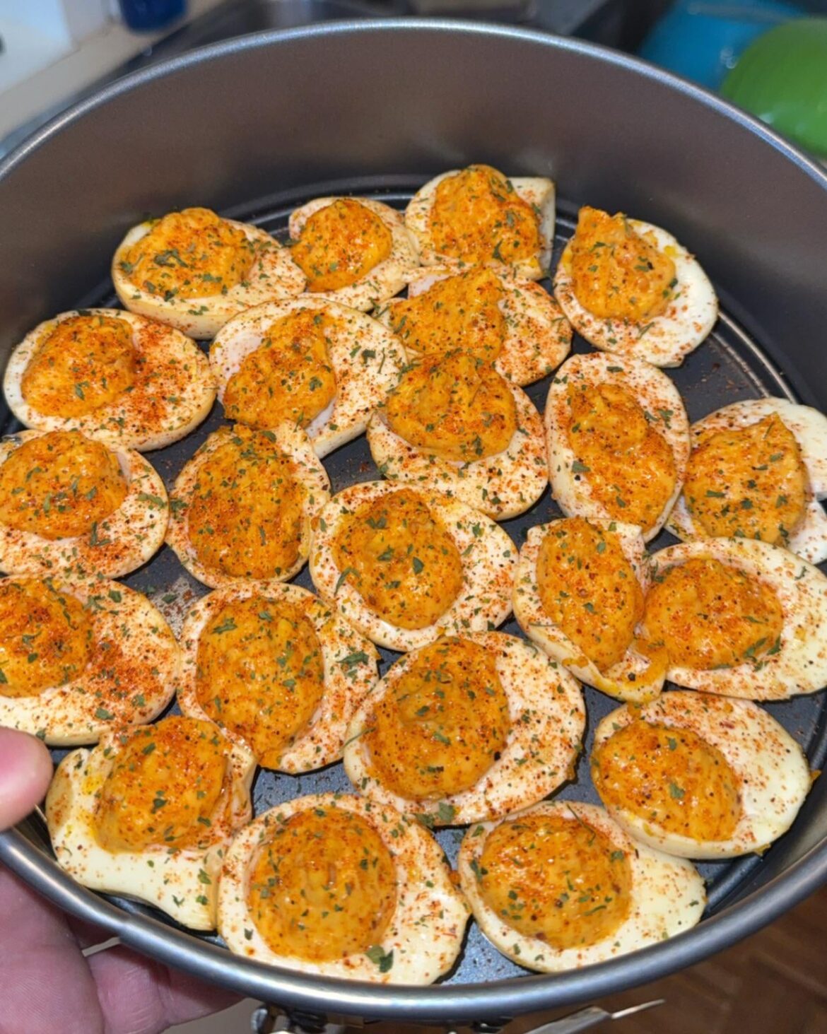 Smoked deviled eggs on the Searwood