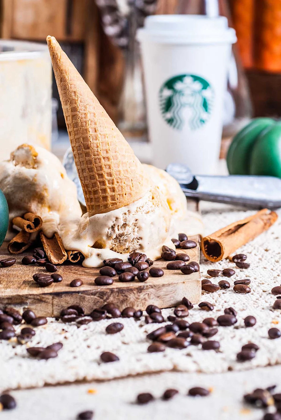 A close up shot no churn pumpkin spice latte ice cream.