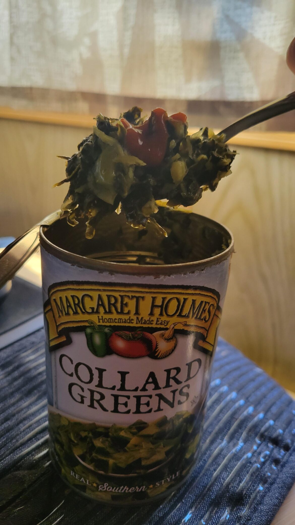 Canned collard greens with sriracha isn't actually too bad