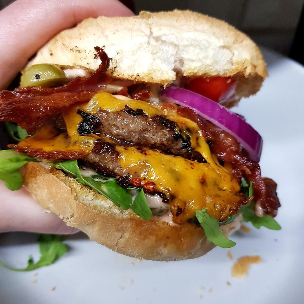 I Just Wanted a Burger. Double Beef Burger, Chilli Cheese, Pickles and a Bangin' Burger Sauce. Plus Corn and Wedges.