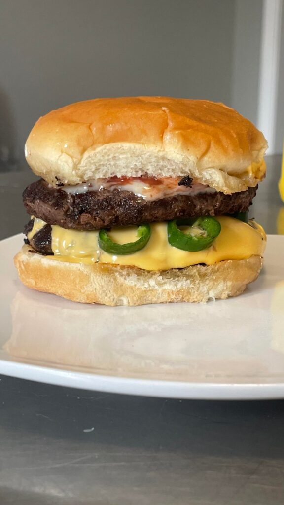 Homemade cheeseburger for lunch