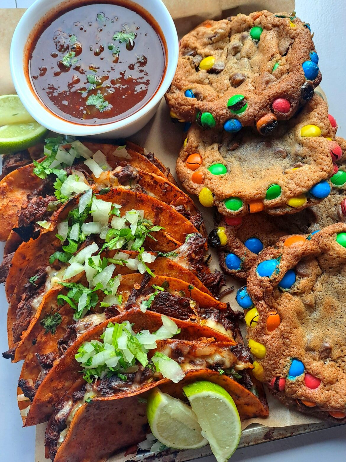 It was my birthday so made myself birria tacos and m&m cookies to celebrate!