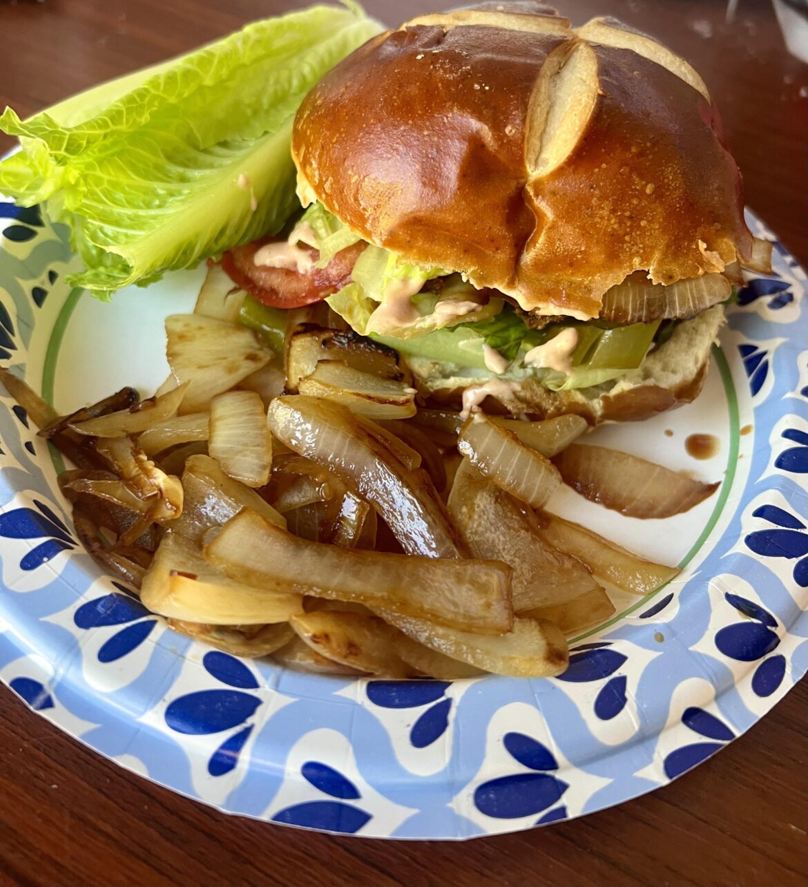 Burger with a side of onion