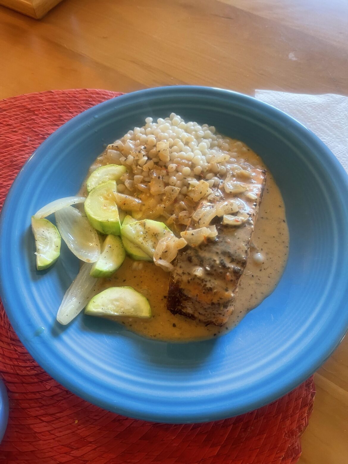 Herby Salmon with Red Pepper Cream Sauce