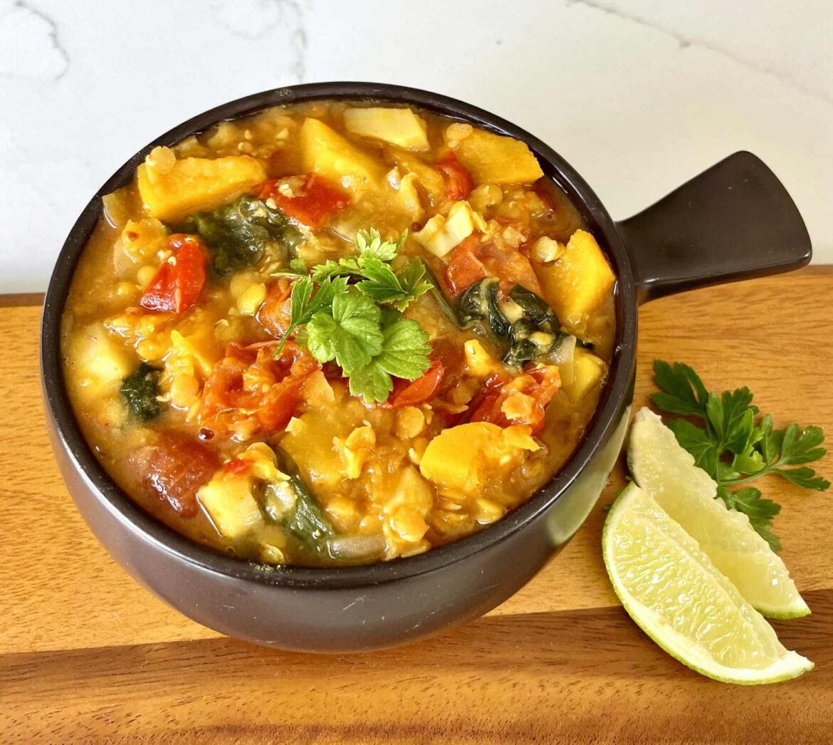Vadouvan Red Lentil Curry with Cherry Tomatoes and Butternut Squash