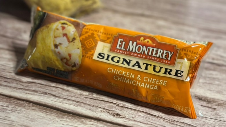 5. El Monterey Chicken & Cheese Chimichanga package on wooden table