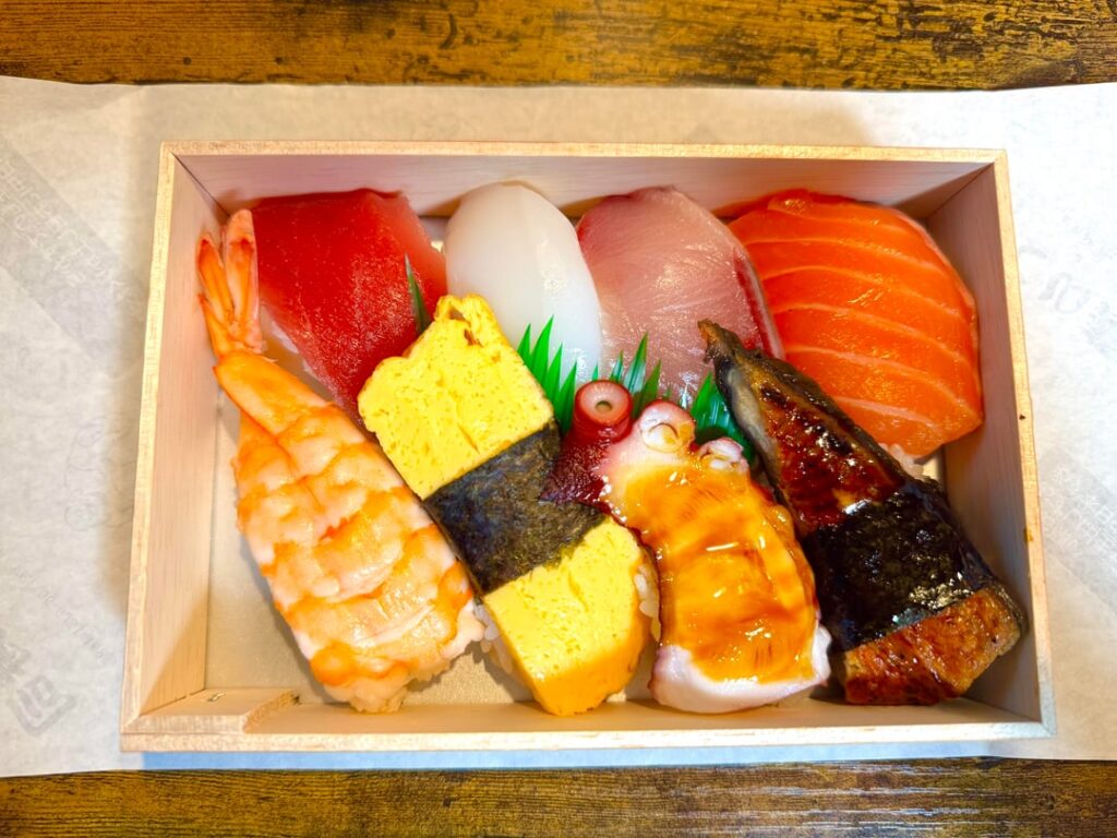 Enjoy takeaway sushi at home.