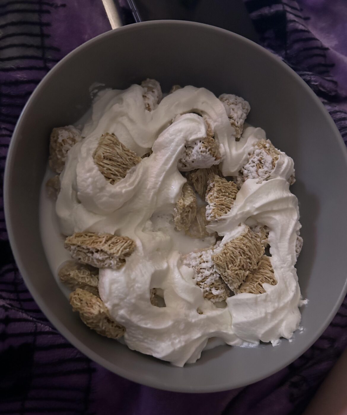 my boyfriend’s midnight snack. frosted mini wheats with whipped cream and milk 😭