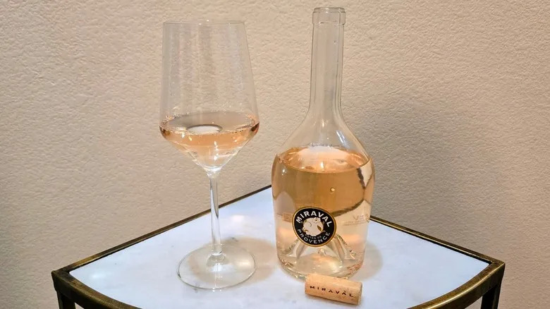 Bottle and glass of Miraval rose,