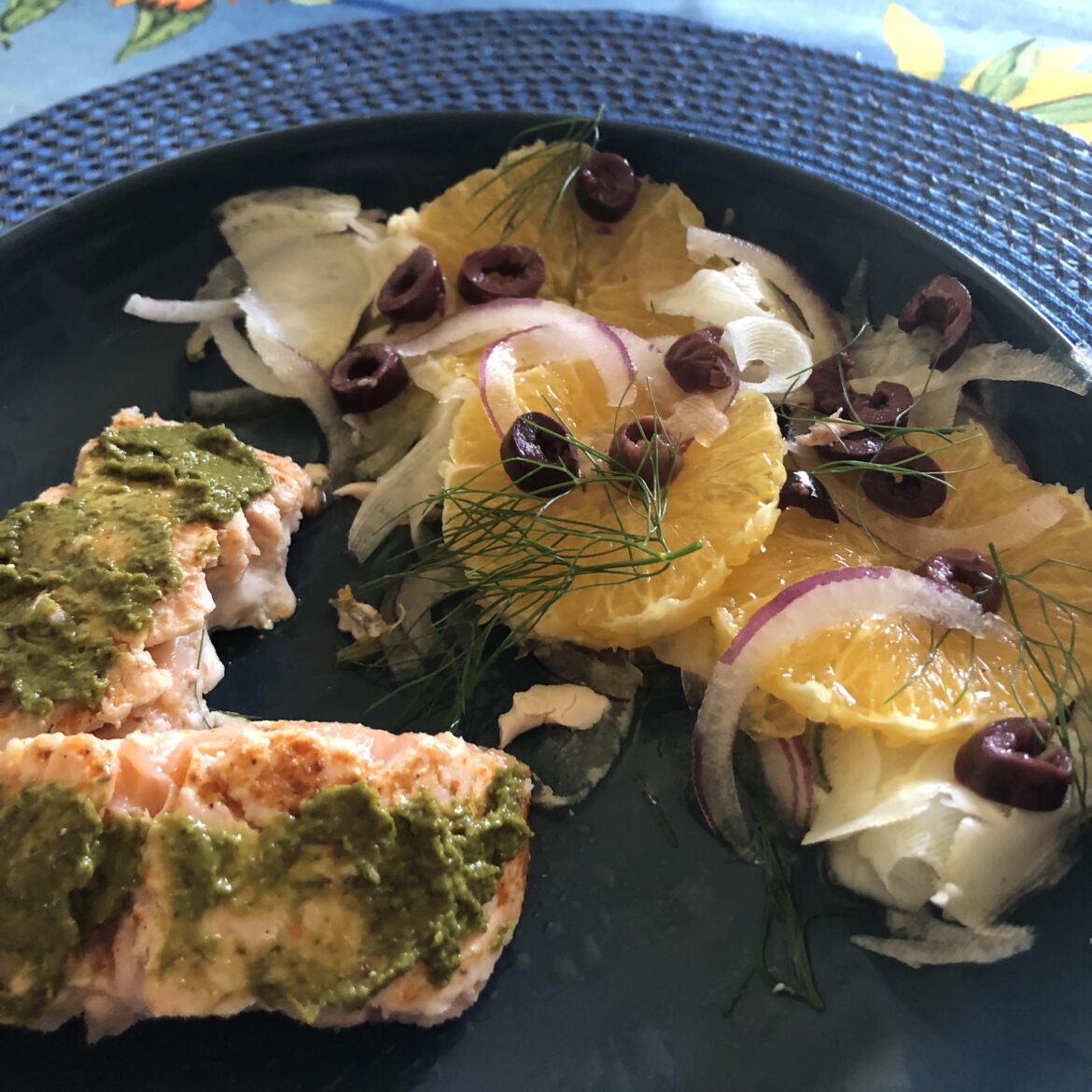 Pesto Salmon, fennel and oranges salad !