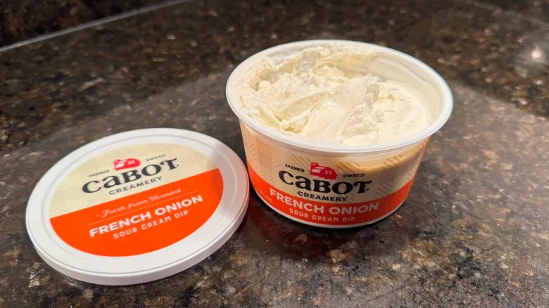 Cabot French onion dip on countertop