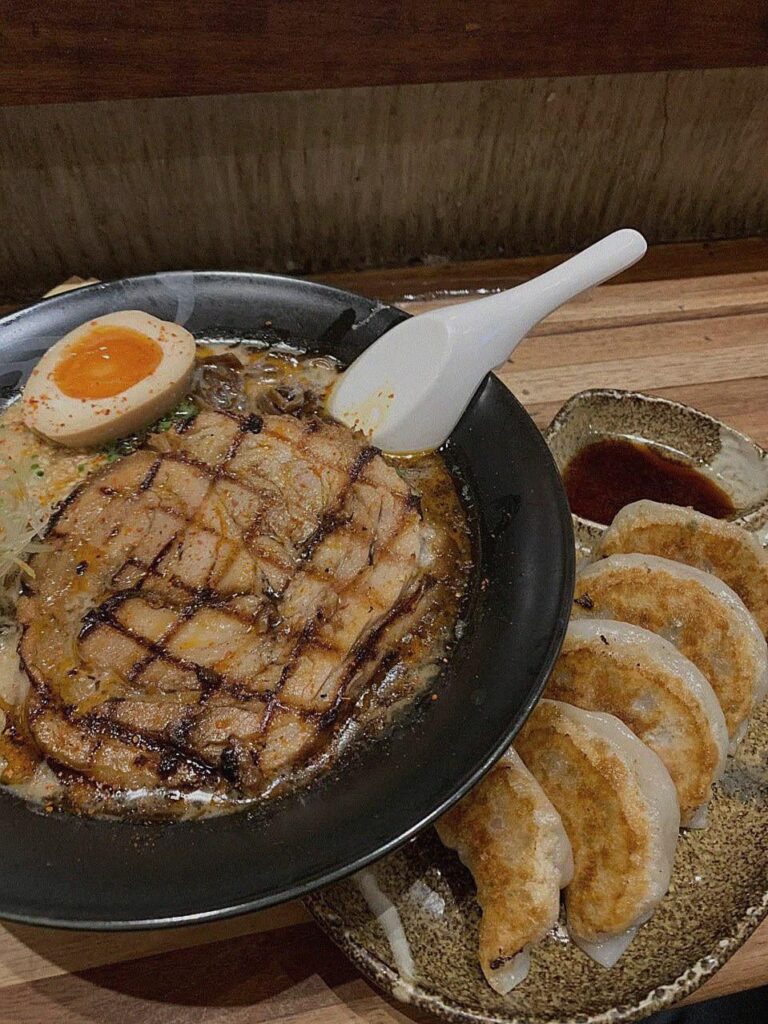 Chashu pork ramen for lunch with gyoza on the side
