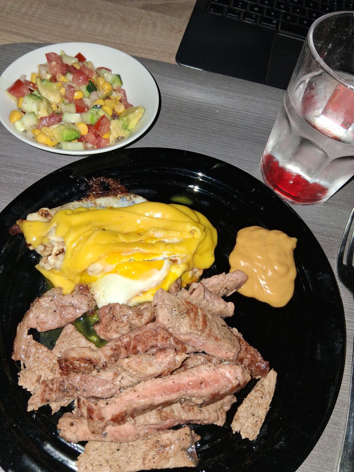 First meal after 12H fast ( Steak , Eggs with cheddar on top, Salad)