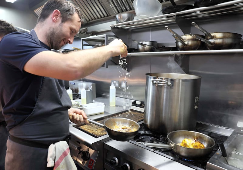 Head chef Niall McSharry at work in the kitchen. Photograph: Stephen Davison/Pacemaker