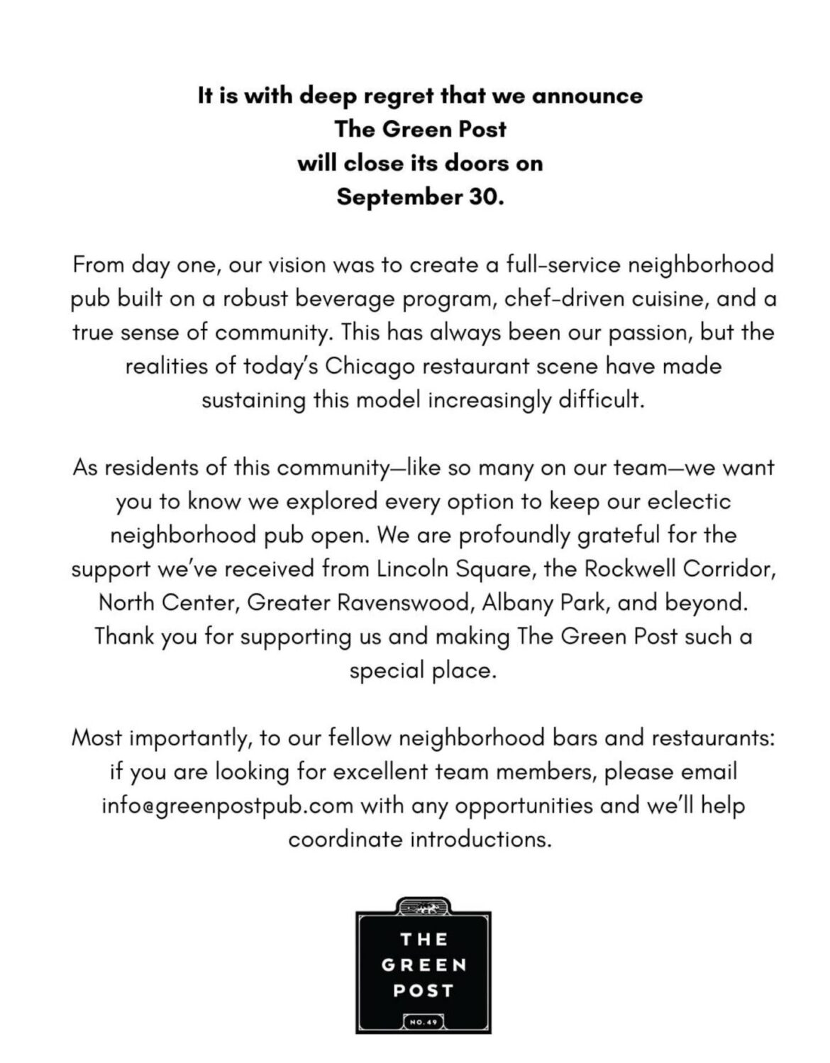 Green Post just announced they're closing