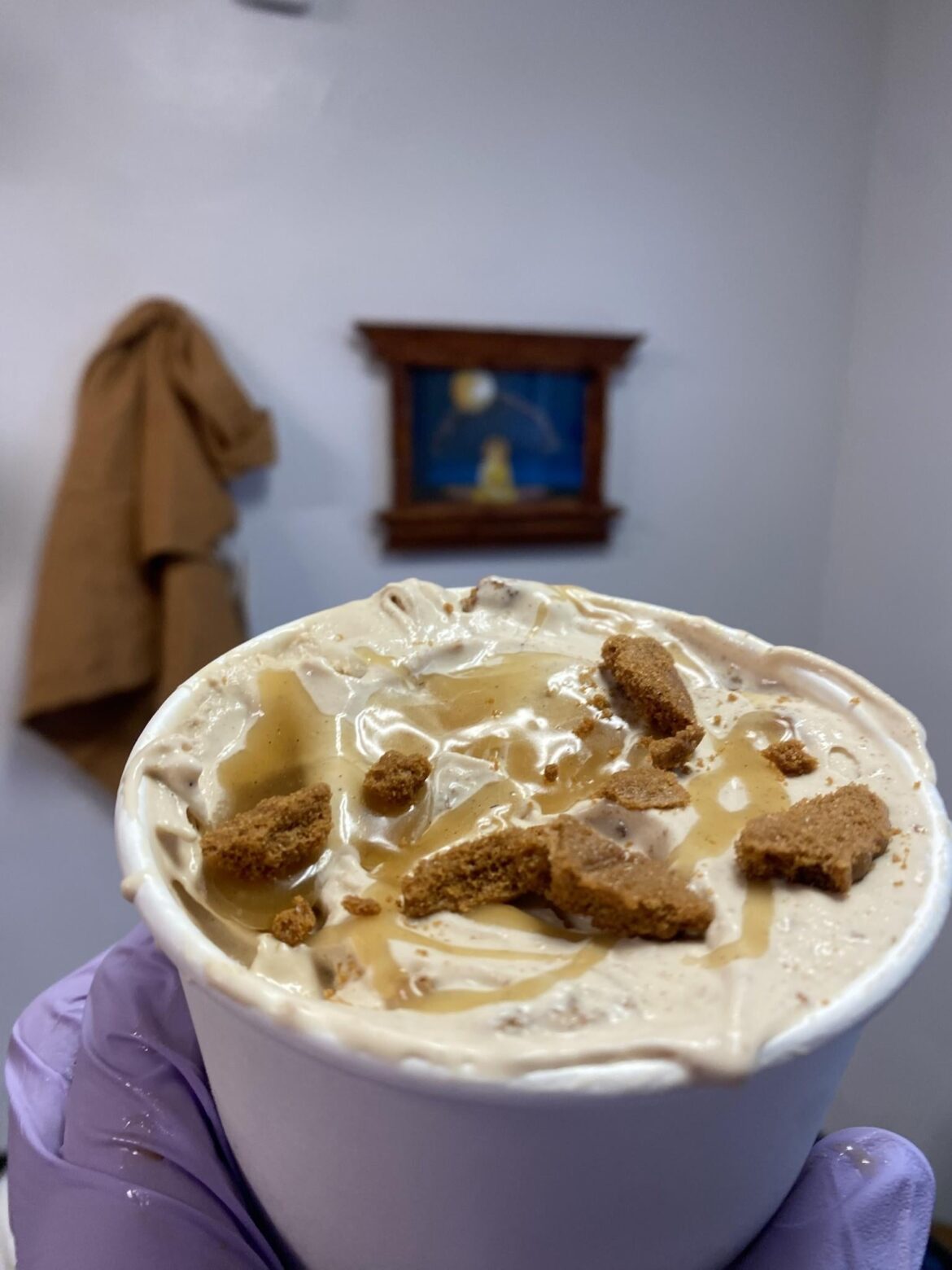 Punjabi Cha/Chai icecream w/ cardamom spiced caramel swirls + Biscoff Cookies