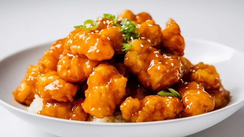 prepared serving of orange chicken
