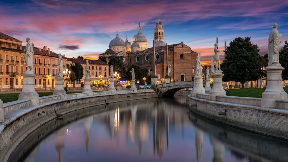 The square of Prato della Valle in Padova, Italy, after sunset