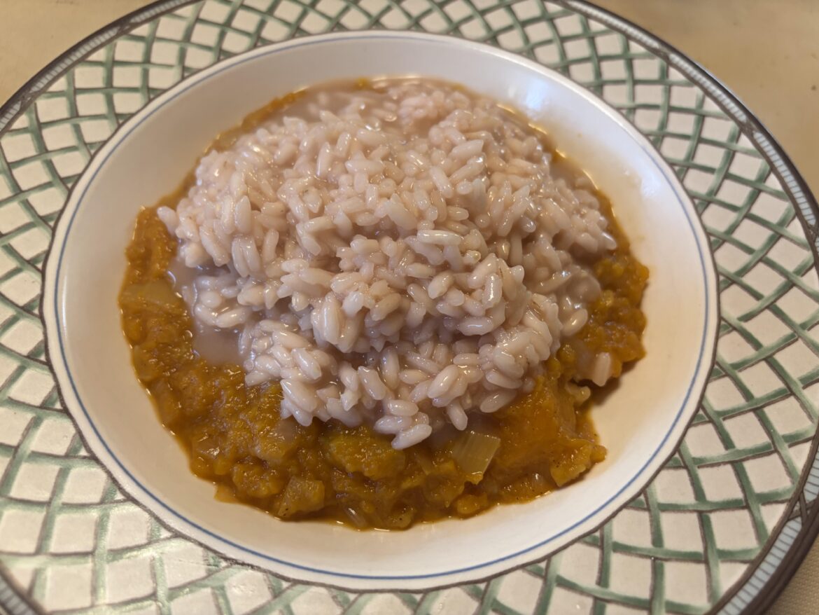 Risotto all’acqua di polpo e crema di zucca butternut