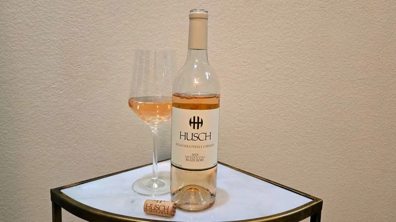 Bottle and glass of Husch Blaze rose