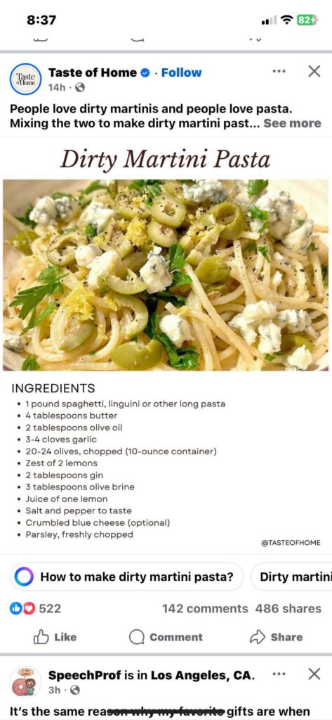 Dirty martini pasta