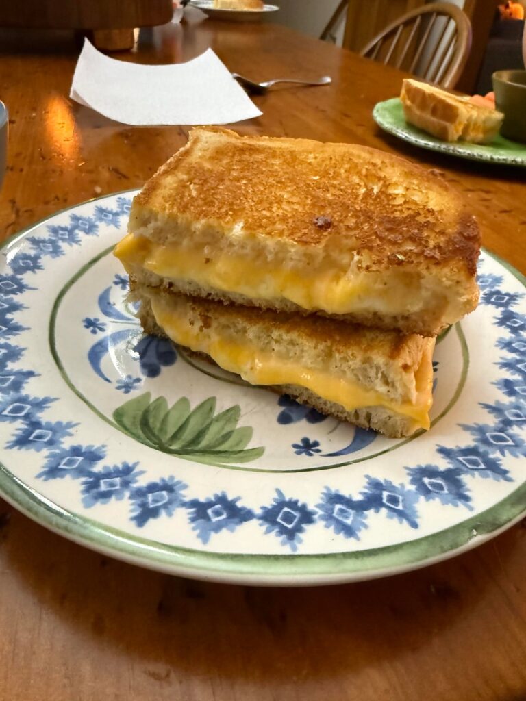 Grilled cheese with Gouda, Wisconsin brick and land o lakes American, & homemade tomato soup