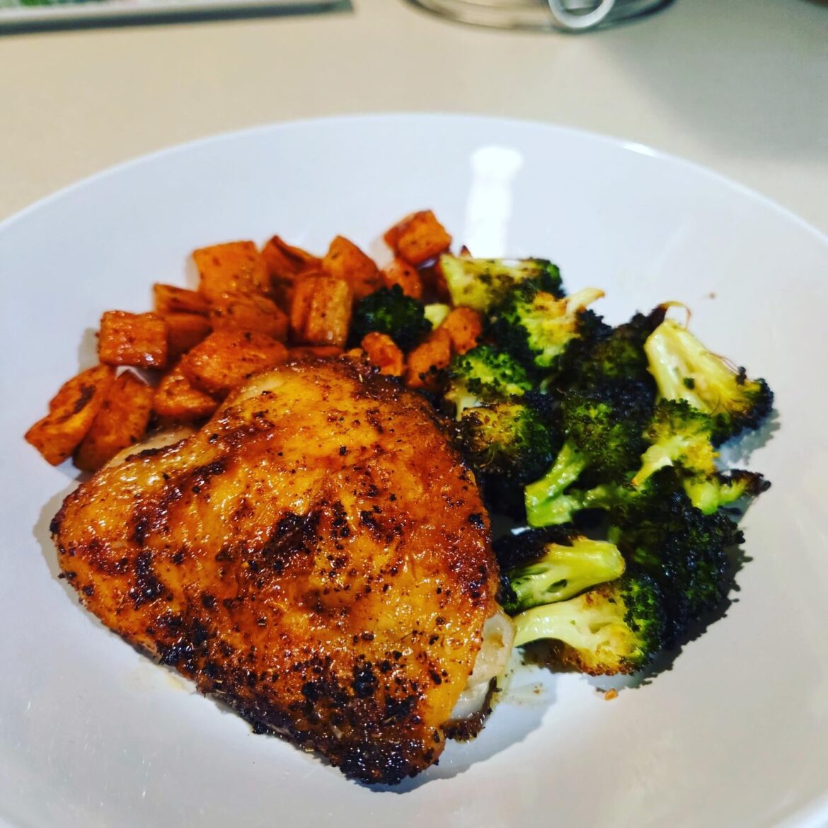 Air fried chicken and roasted veggies.