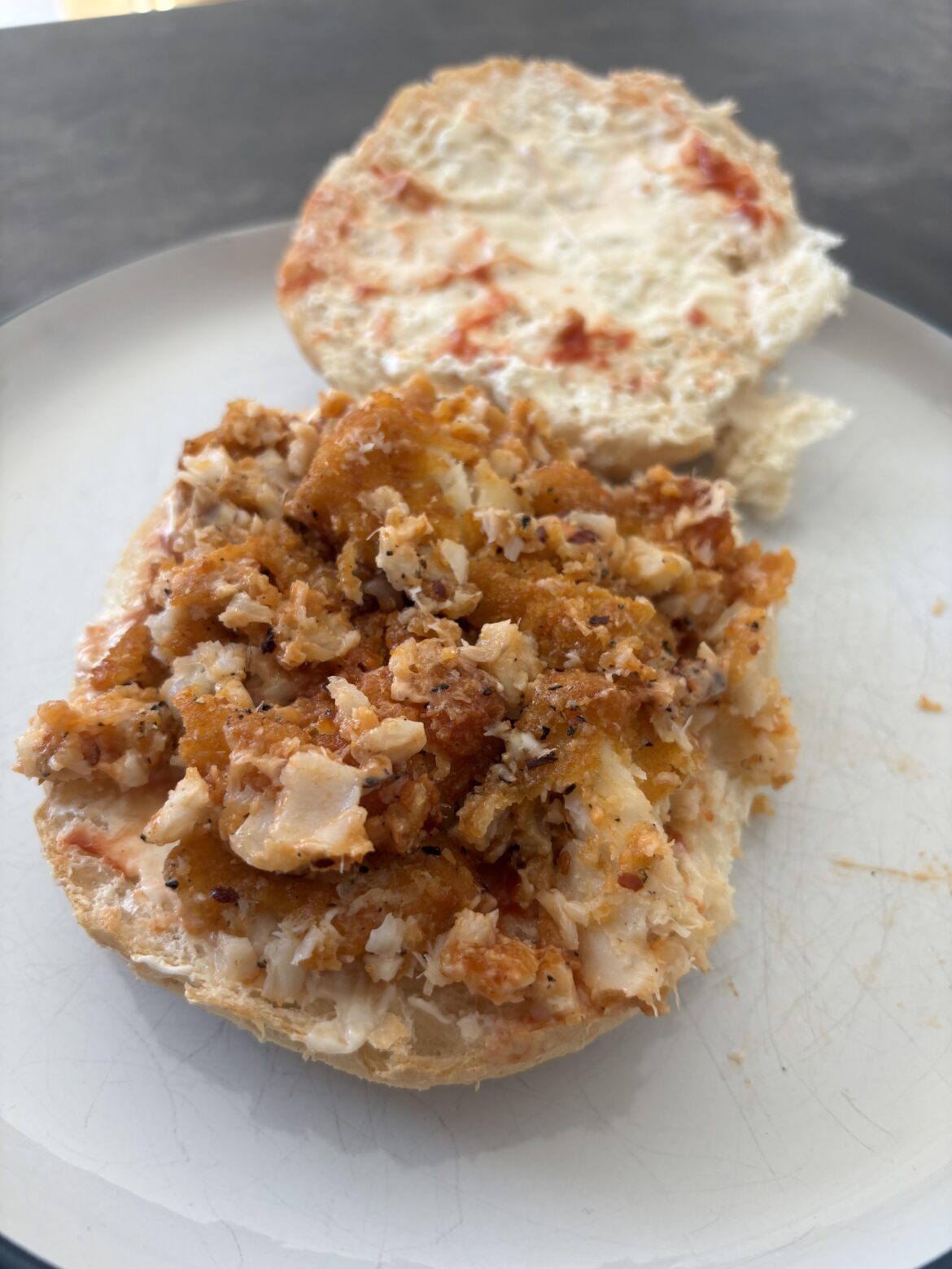 Fishfinger Sandwich. Anyone else sauce, season and smash?