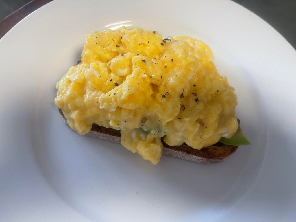 Avocado toast with French style scrambled eggs. inb4 iTs tOo WeT