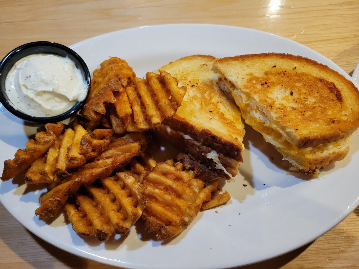 Grilled Cheese with Waffle Fries and Creamy Ranch Dressing