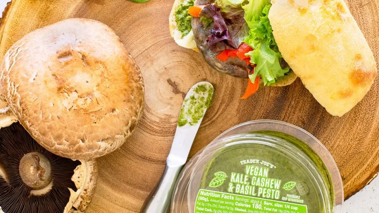 Container of Trader Joe's vegan kale pesto with veggies