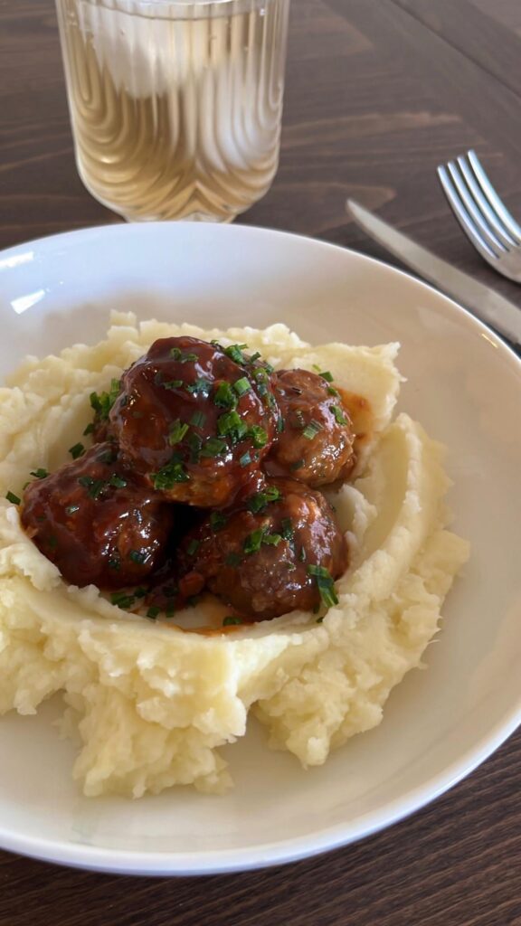 [homemade] meatloaf meatballs with buttered mashed potatoes