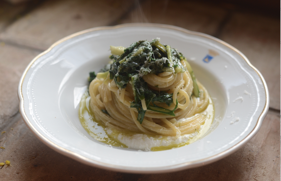 Pasta with wild greens.